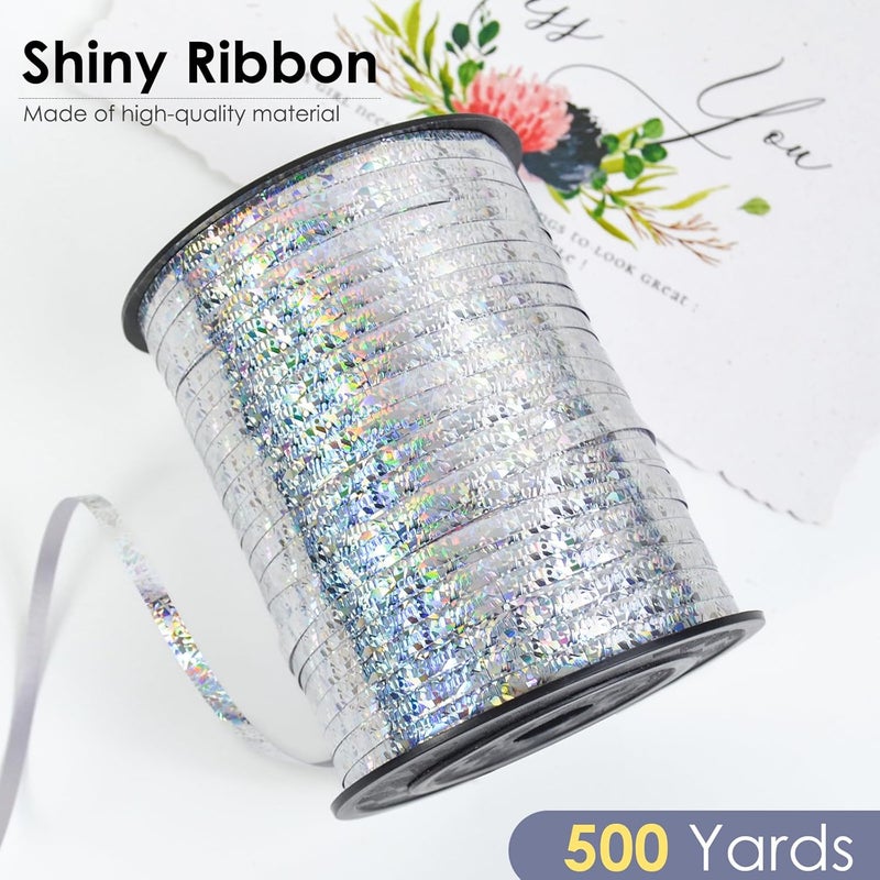 VISPAD Silver Curling Ribbon, 500 Yard Shiny Metallic Curly Gift Ribbon for Wrapping, Balloons, Flowers - Image 2